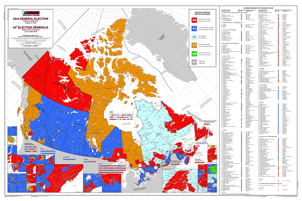 Map Of Official Results For The 2019 General Election Elections Canada S Civic Education