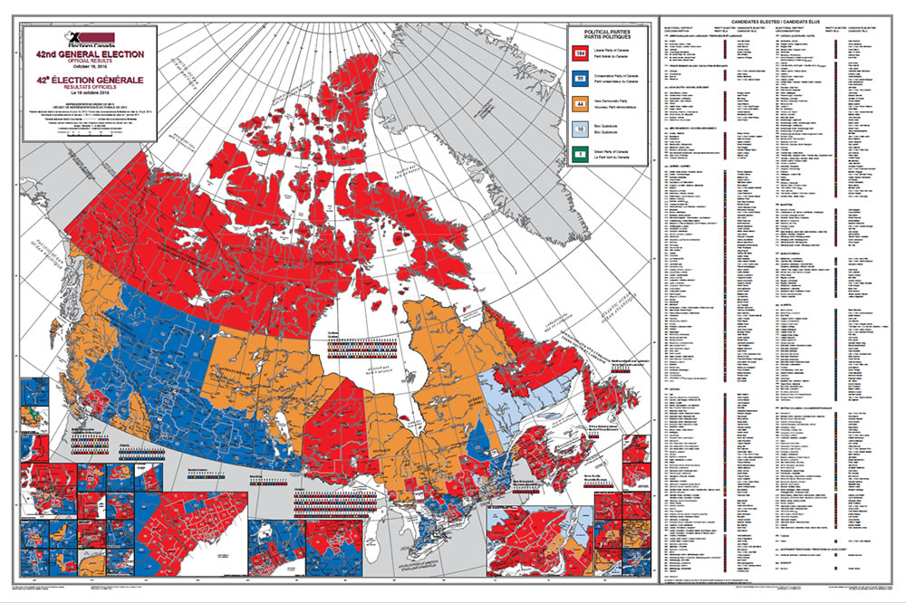 Map of official results for the 42nd general election Map of official results for the 42nd general election
