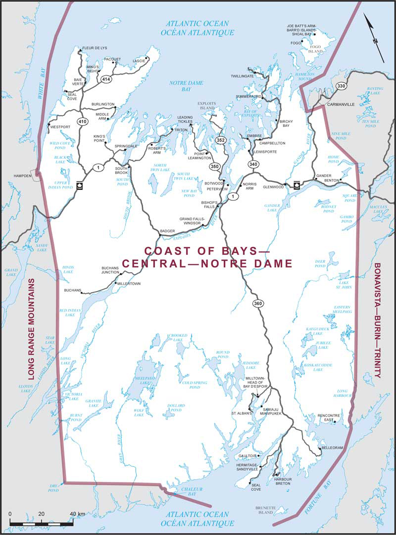 Map of Coast of Bays—Central—Notre Dame electoral district