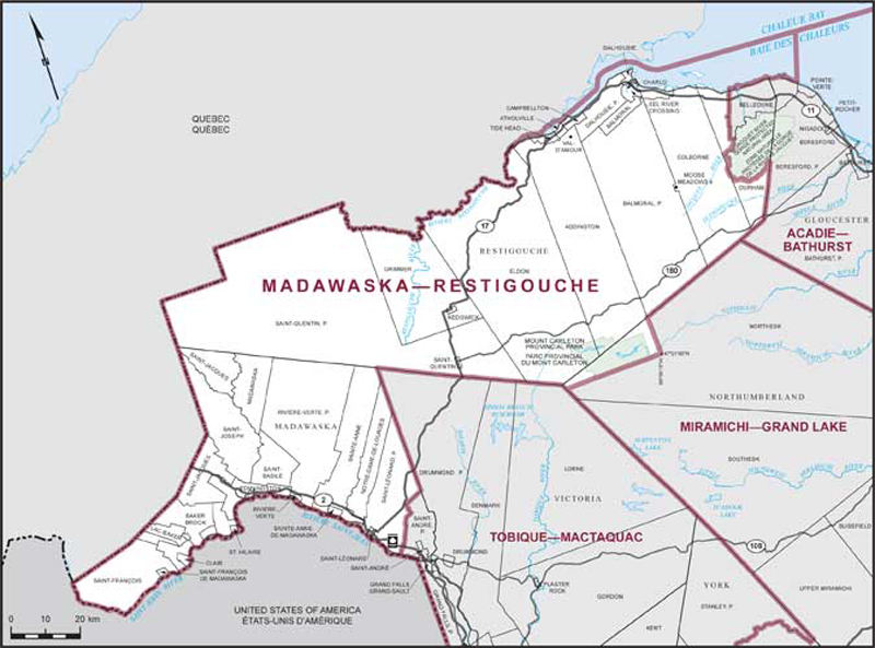Map of Madawaska—Restigouche electoral district