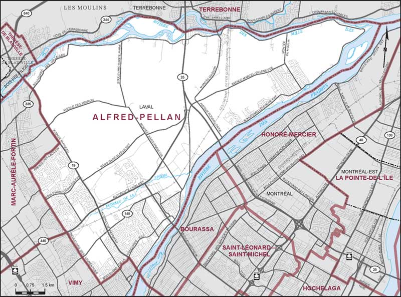 Map of Alfred-Pellan electoral district