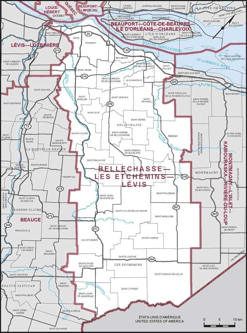 Map of Bellechasse—Les Etchemins—Lévis electoral district