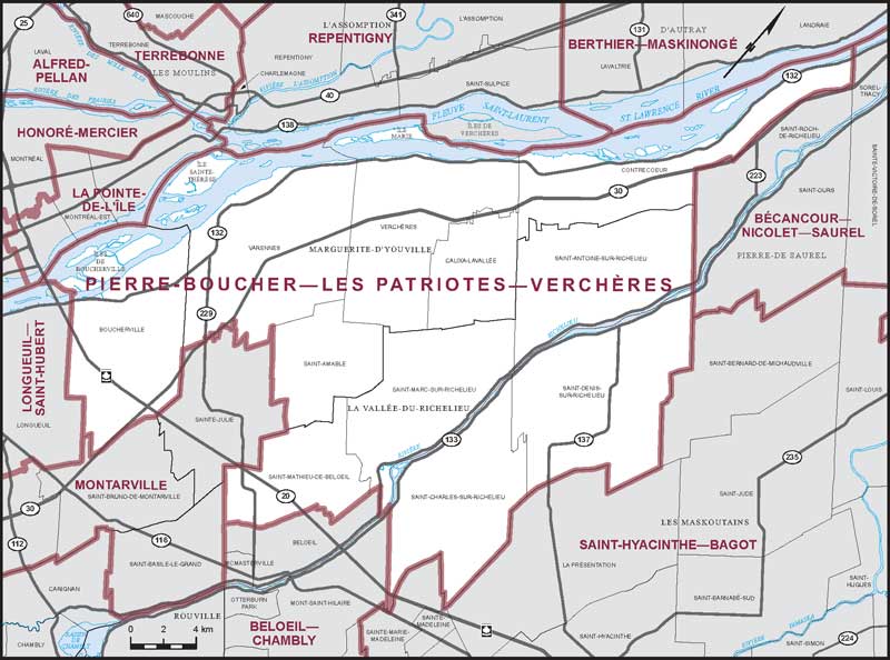 Map of Pierre-Boucher—Les Patriotes—Verchères electoral district