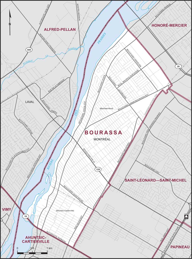 Map of Bourassa electoral district