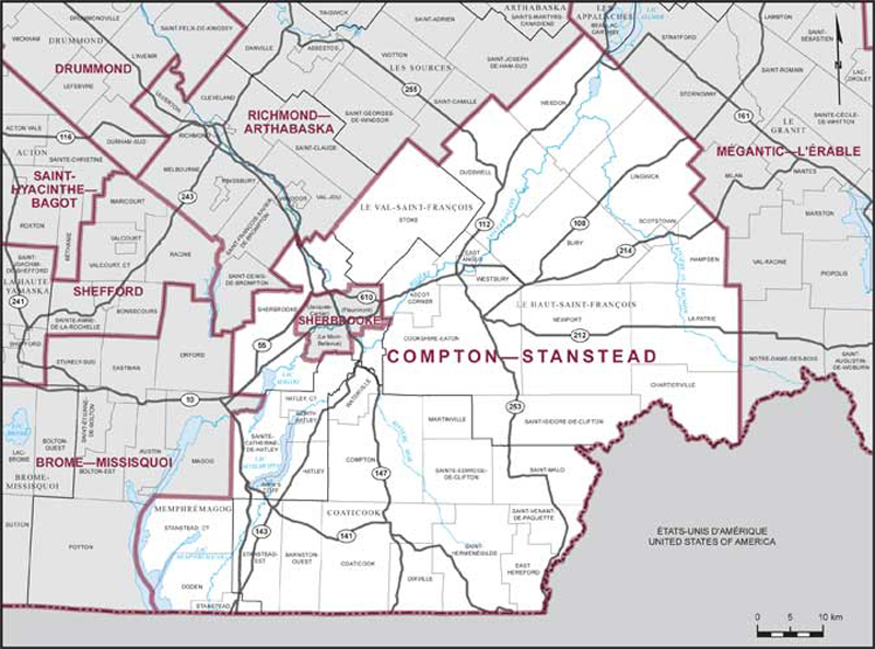 Map of Compton—Stanstead electoral district