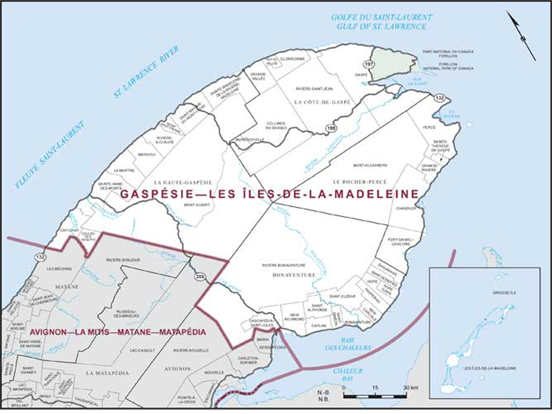 Map of Gaspésie—Les Îles-de-la-Madeleine electoral district