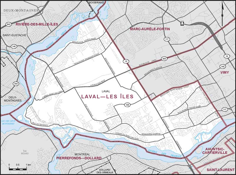 Map of Laval—Les Îles electoral district