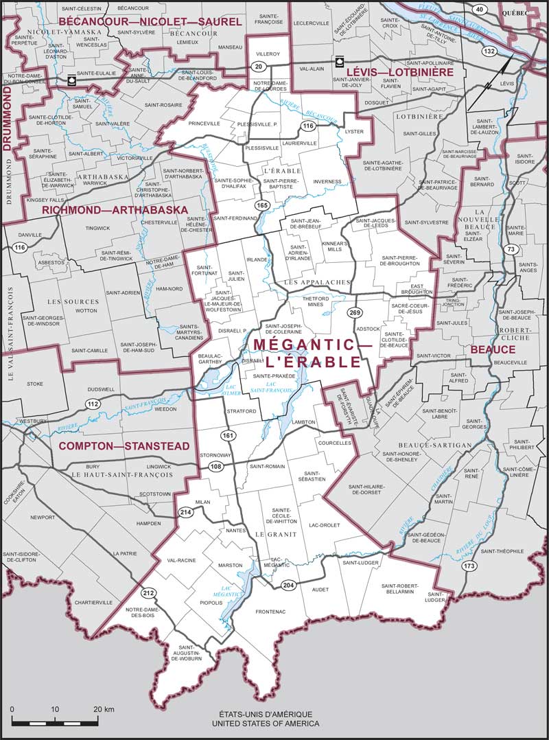 Map of Mégantic—L'Érable electoral district