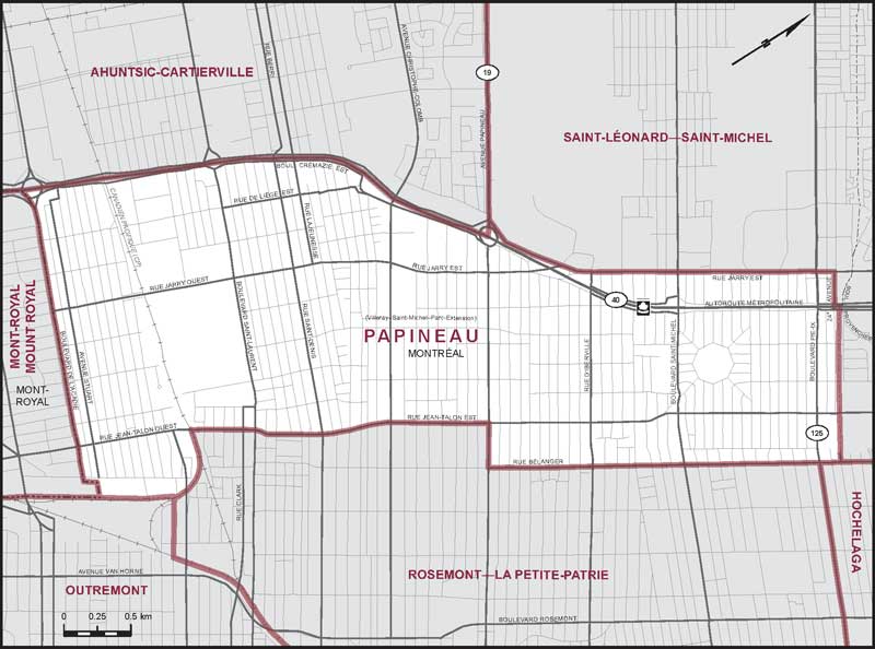 Map of Papineau electoral district