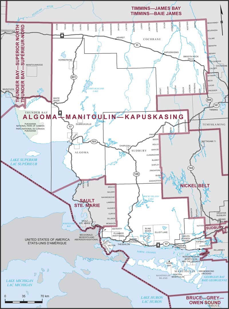 Map of Algoma—Manitoulin—Kapuskasing electoral district