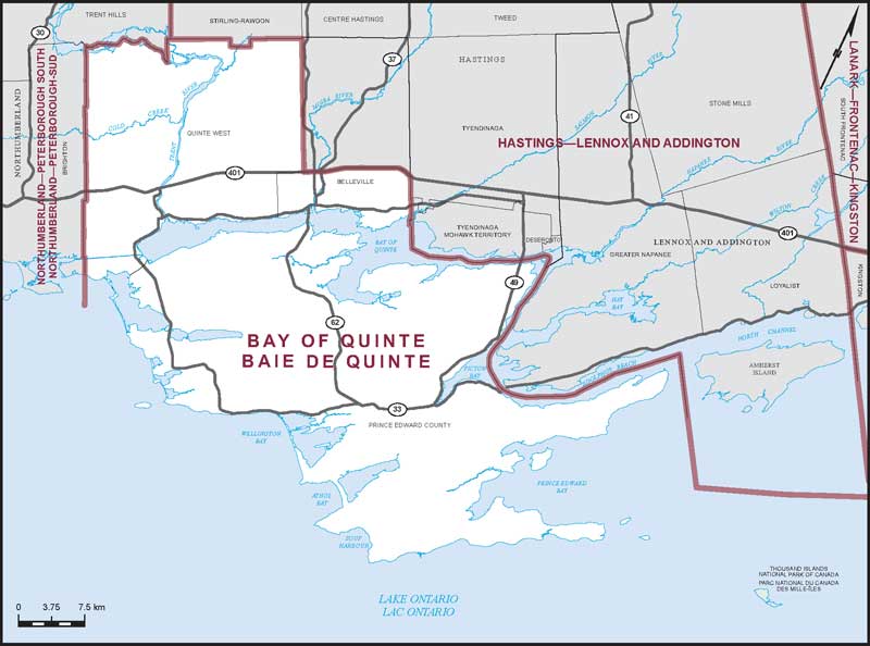 Map of Bay of Quinte electoral district