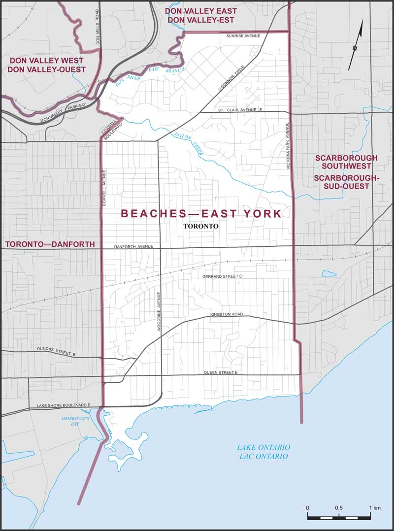 Map of Beaches—East York electoral district