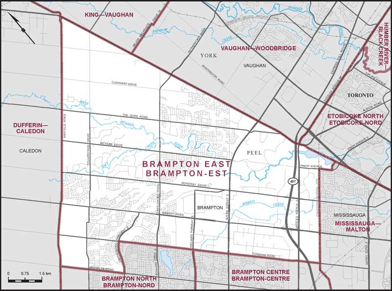 Map of Brampton East electoral district