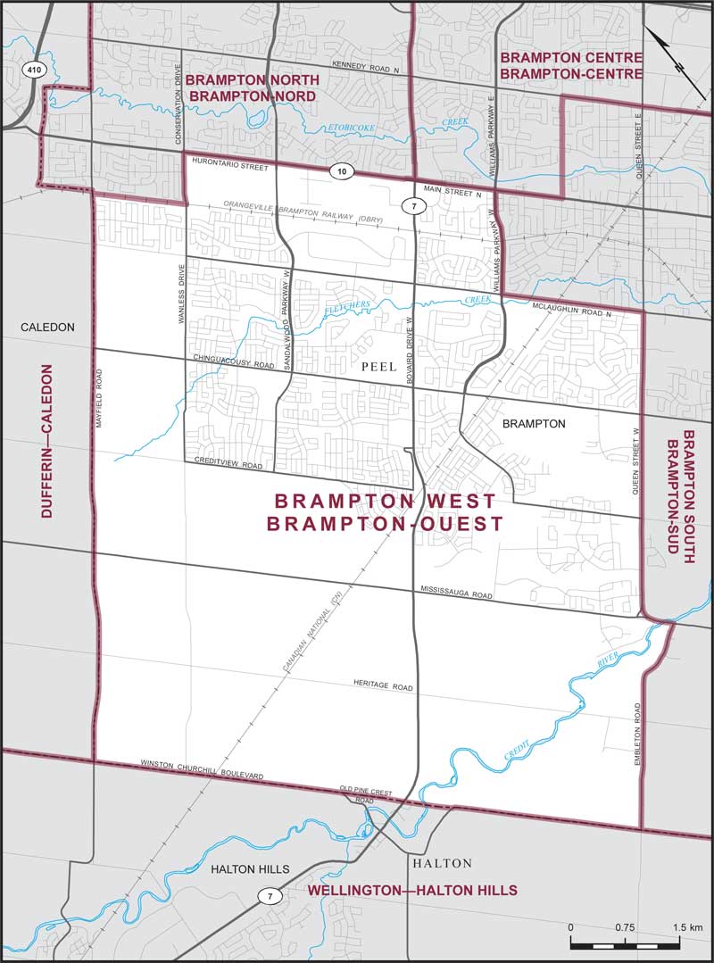 Map of Brampton West electoral district
