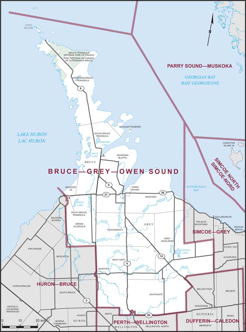 Map of Bruce—Grey—Owen Sound electoral district
