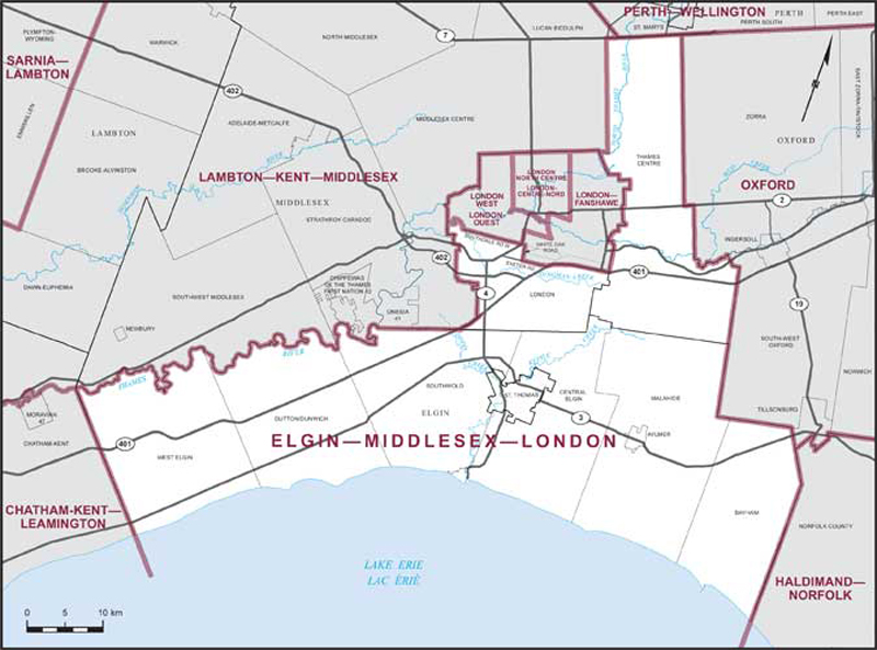 Map of Elgin—Middlesex—London electoral district