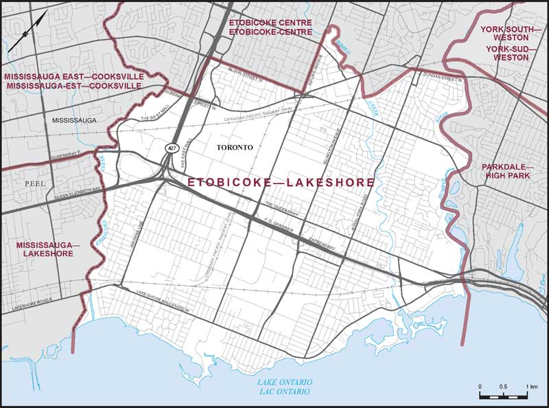 Map of Etobicoke—Lakeshore electoral district