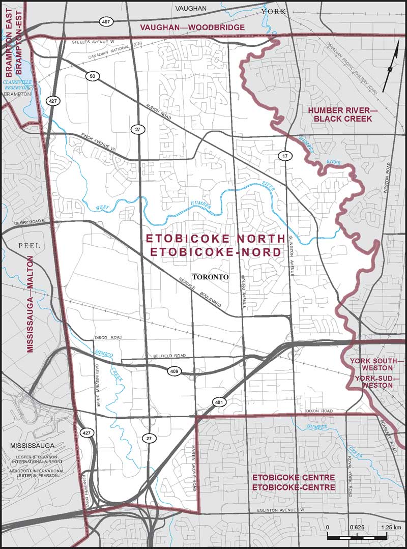 Map of Etobicoke North electoral district