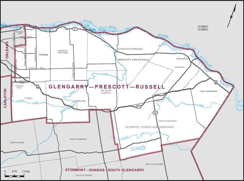 Map of Glengarry—Prescott—Russell electoral district