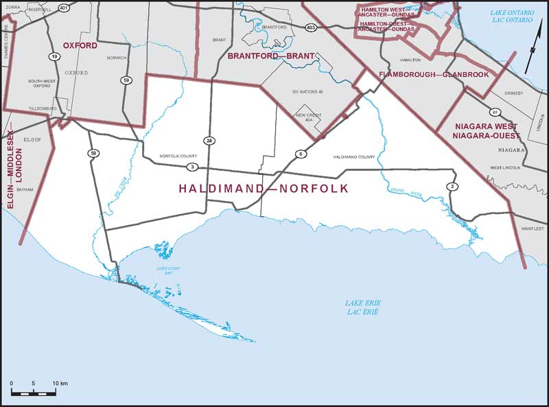 Map of Haldimand—Norfolk electoral district