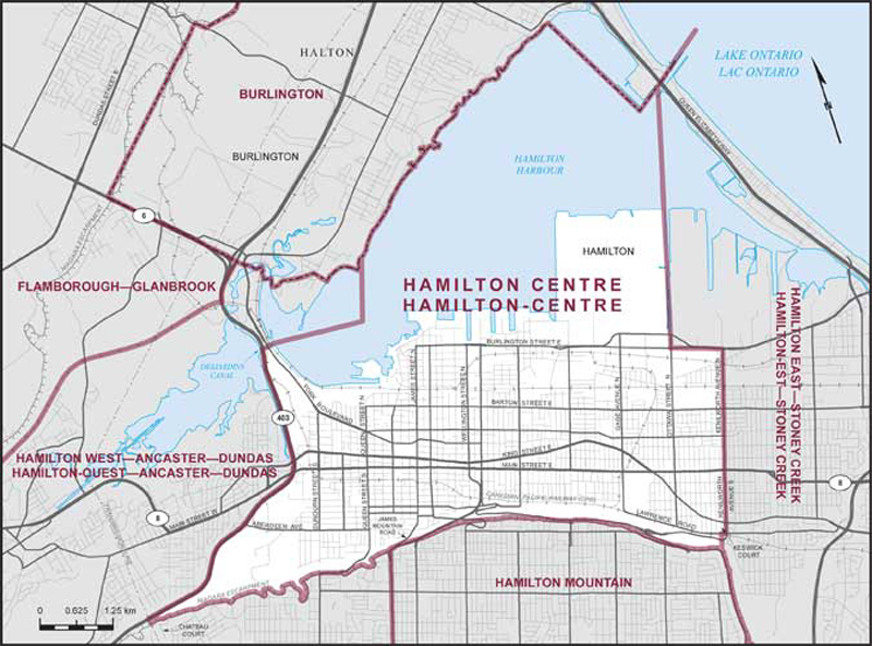 Map of Hamilton Centre electoral district