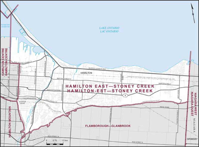 Map of Hamilton East—Stoney Creek electoral district