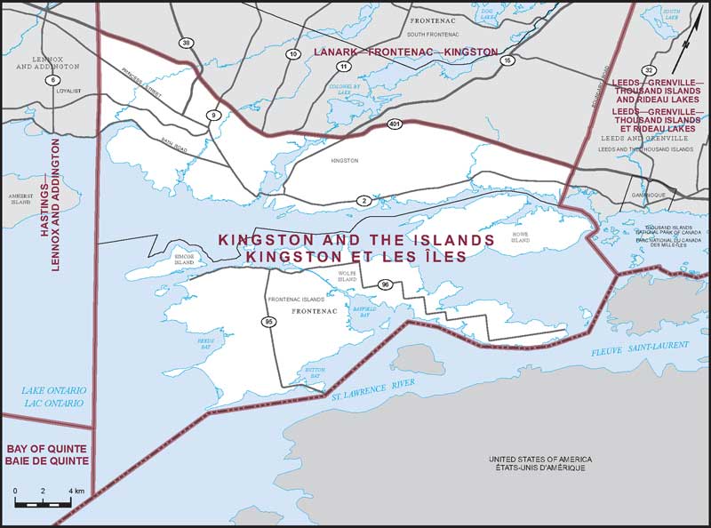 Map of Kingston and the Islands electoral district