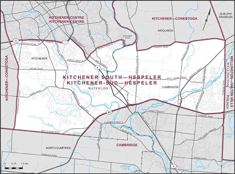 Map of Kitchener South—Hespeler electoral district