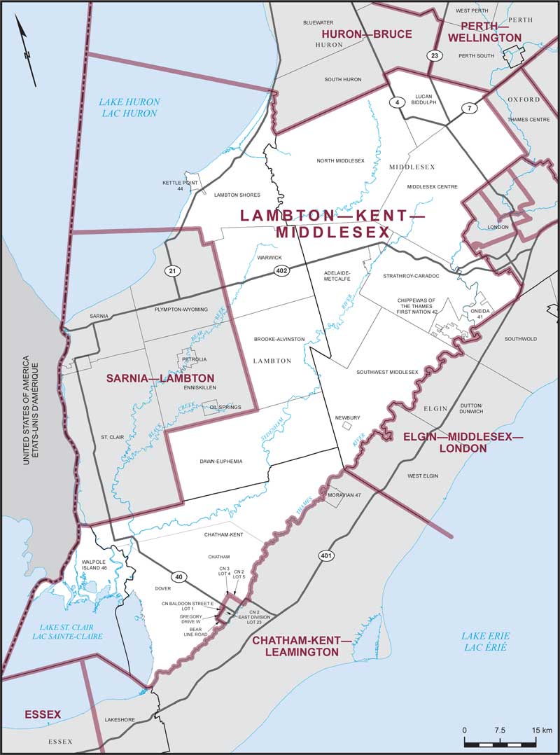 Map of Lambton—Kent—Middlesex electoral district