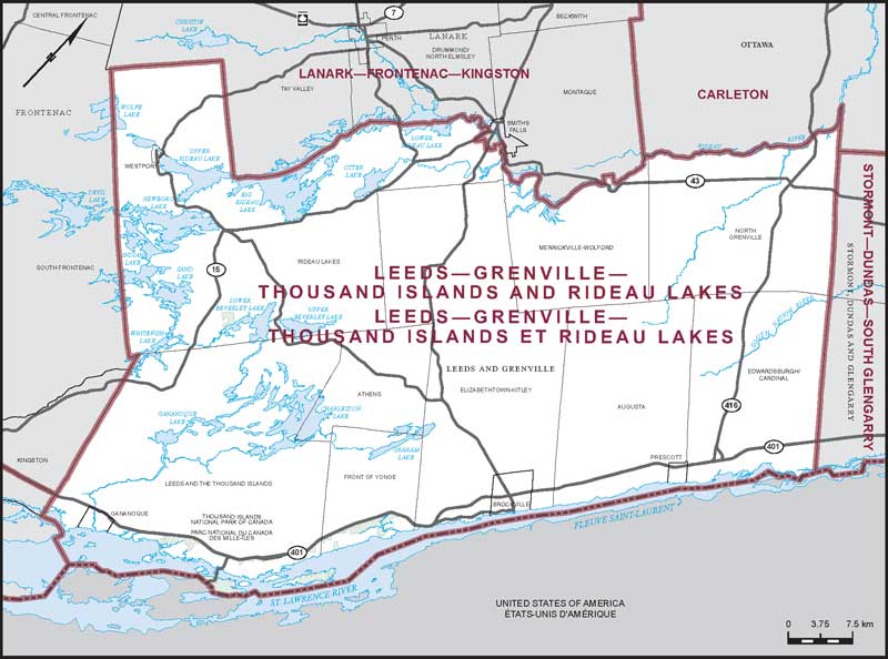 Map of Leeds—Grenville—Thousand Islands and Rideau Lakes electoral district