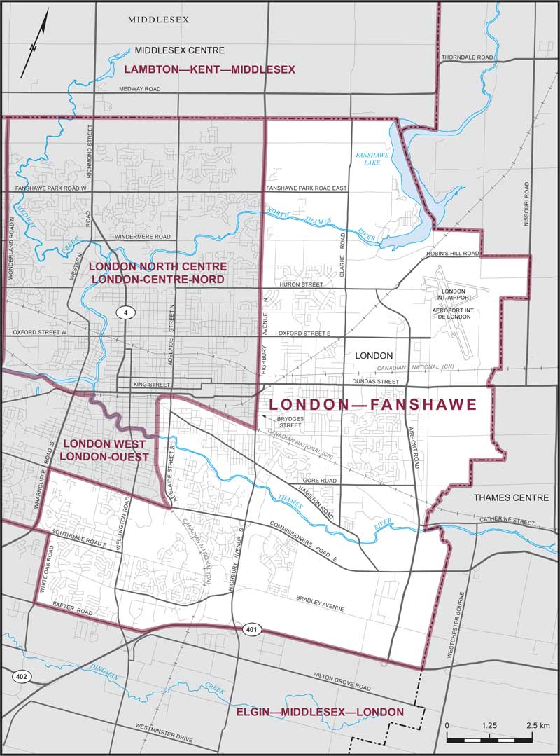 Map of London—Fanshawe electoral district
