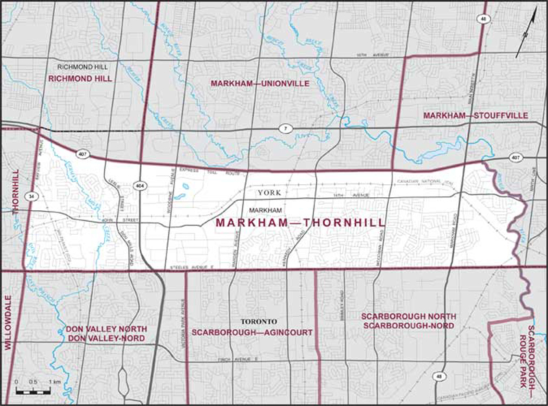 Map of Markham—Thornhill electoral district