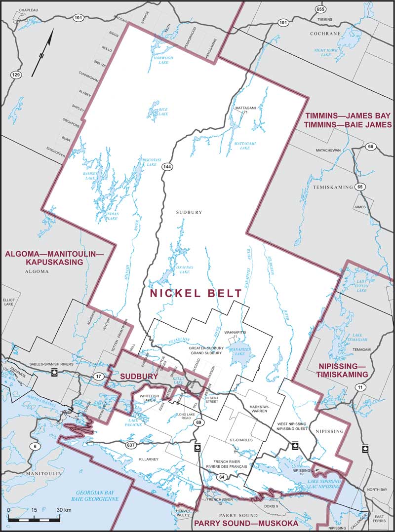 Map of Nickel Belt electoral district