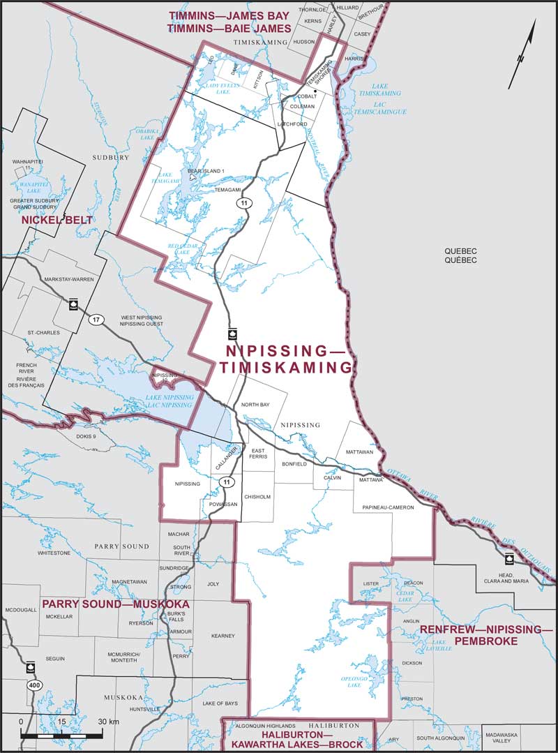 Map of Nipissing—Timiskaming electoral district