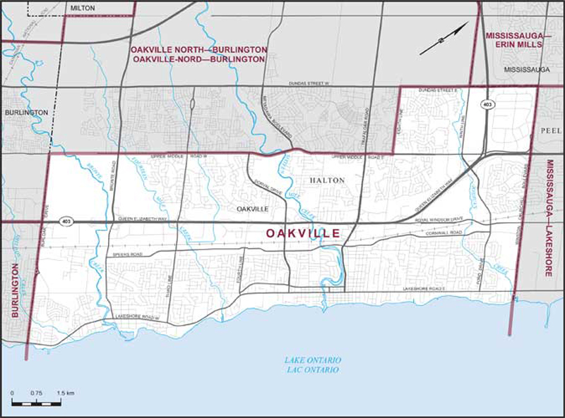 Map of Oakville electoral district