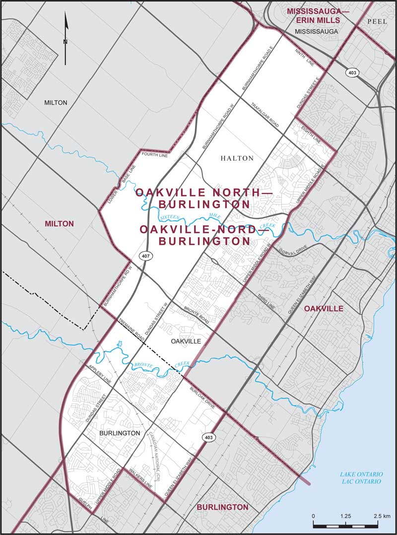 Map of Oakville North—Burlington electoral district