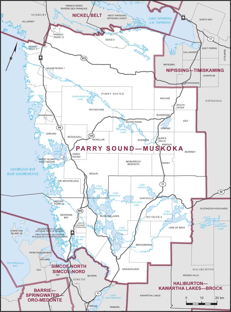 Map of Parry Sound—Muskoka electoral district