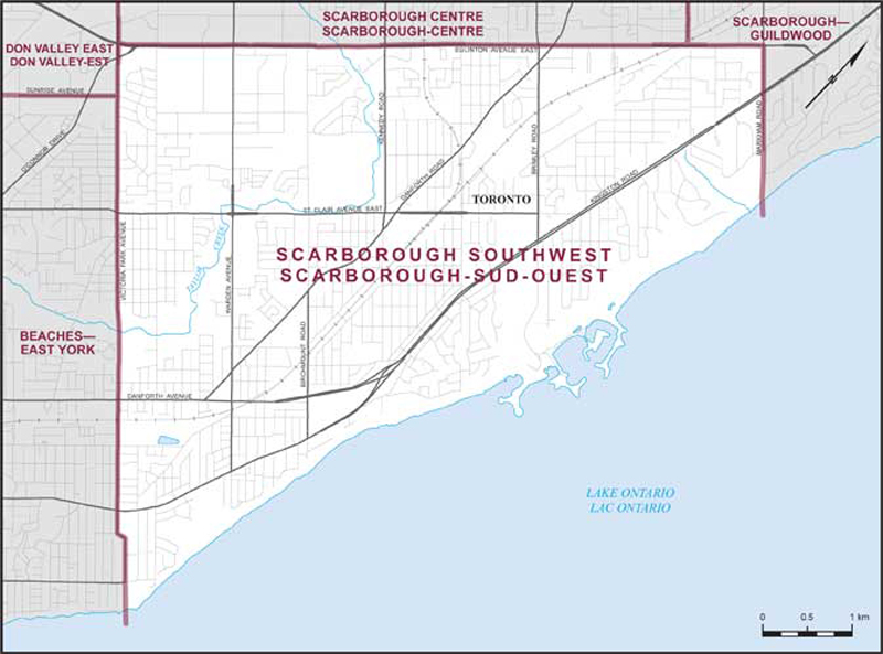 Map of Scarborough Southwest electoral district