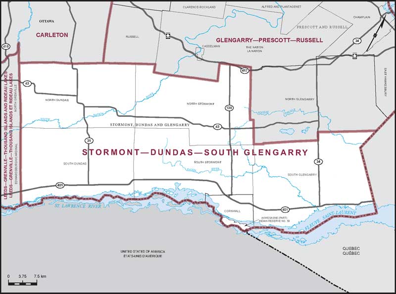 Map of Stormont—Dundas—South Glengarry electoral district