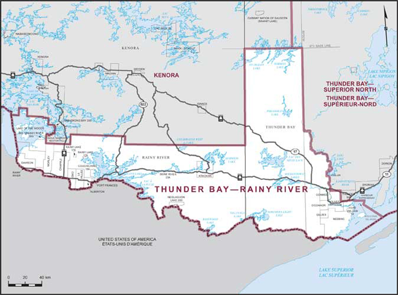 Map of Thunder Bay—Rainy River electoral district