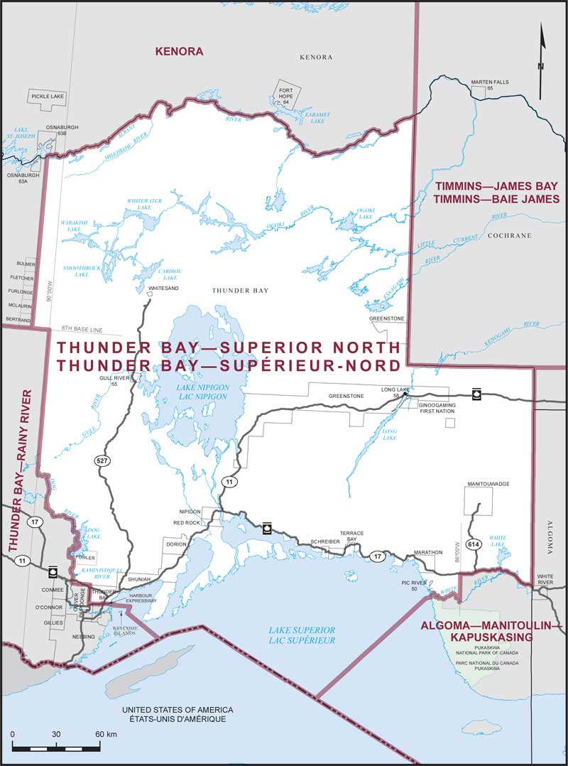 Map of Thunder Bay—Superior North electoral district