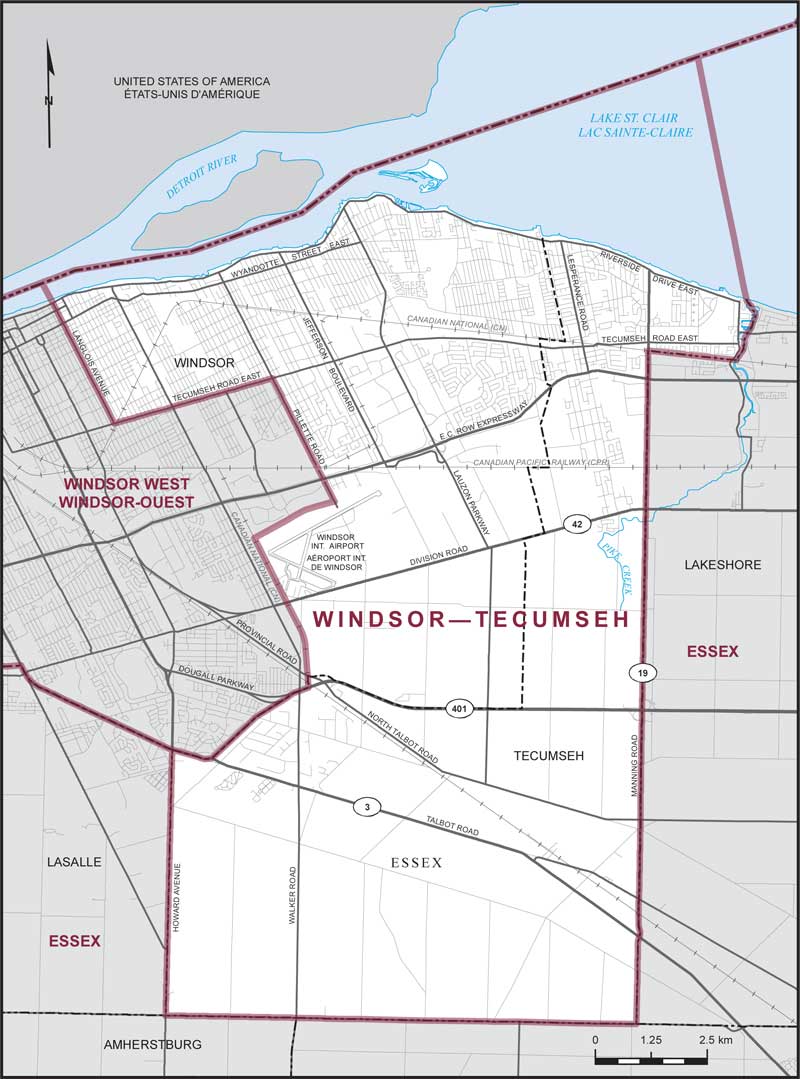 Map of Windsor—Tecumseh electoral district