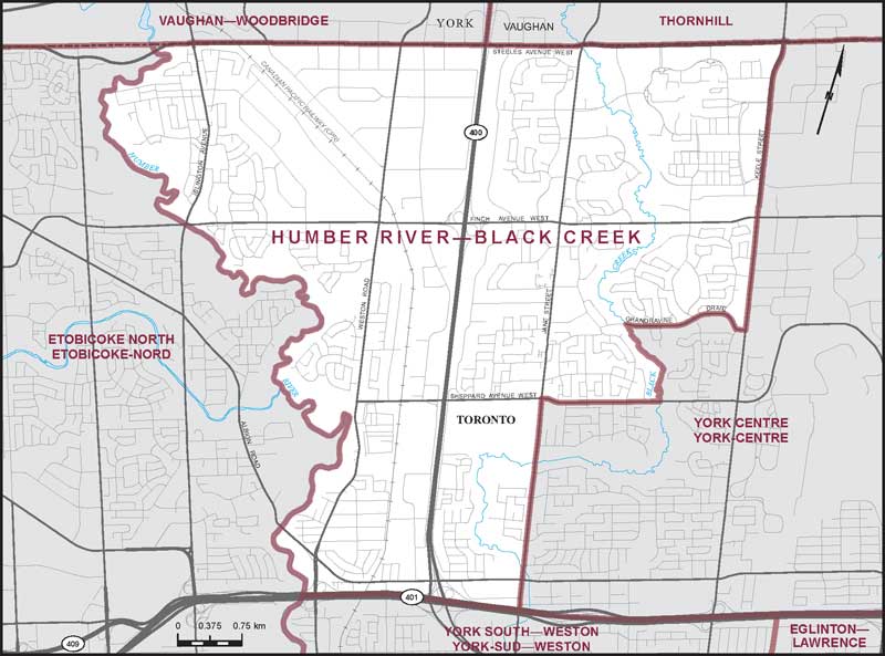 Map of Humber River—Black Creek electoral district