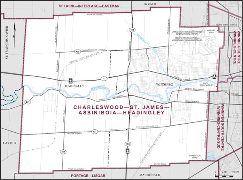 Map of Charleswood—St. James—Assiniboia—Headingley electoral district
