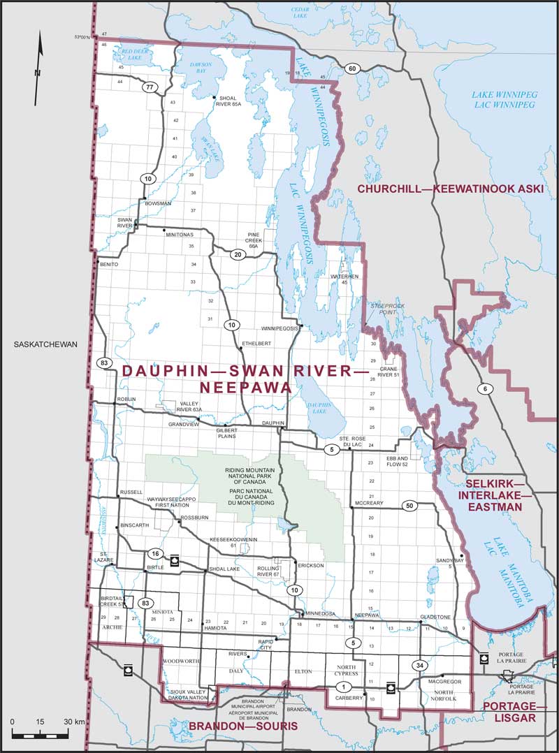 Map of Dauphin—Swan River—Neepawa electoral district
