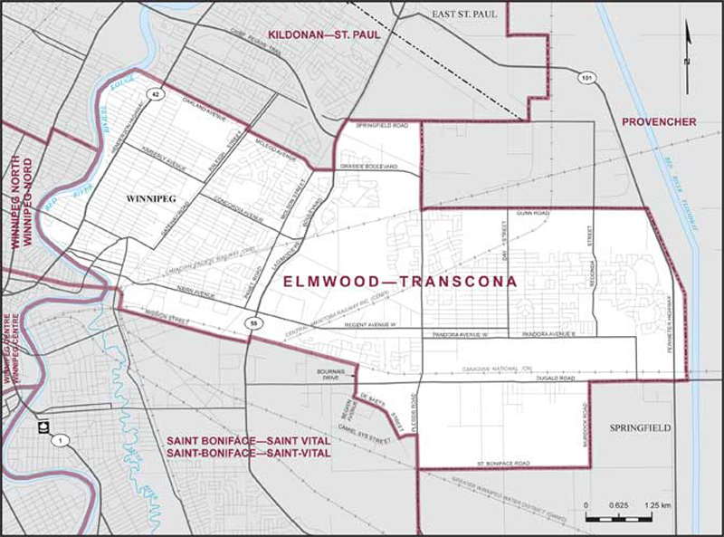 Map of Elmwood—Transcona electoral district