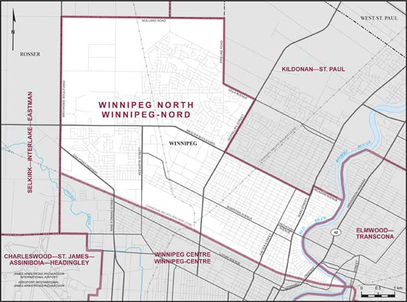 Map of Winnipeg North electoral district