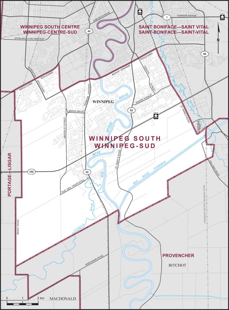 Map of Winnipeg South electoral district