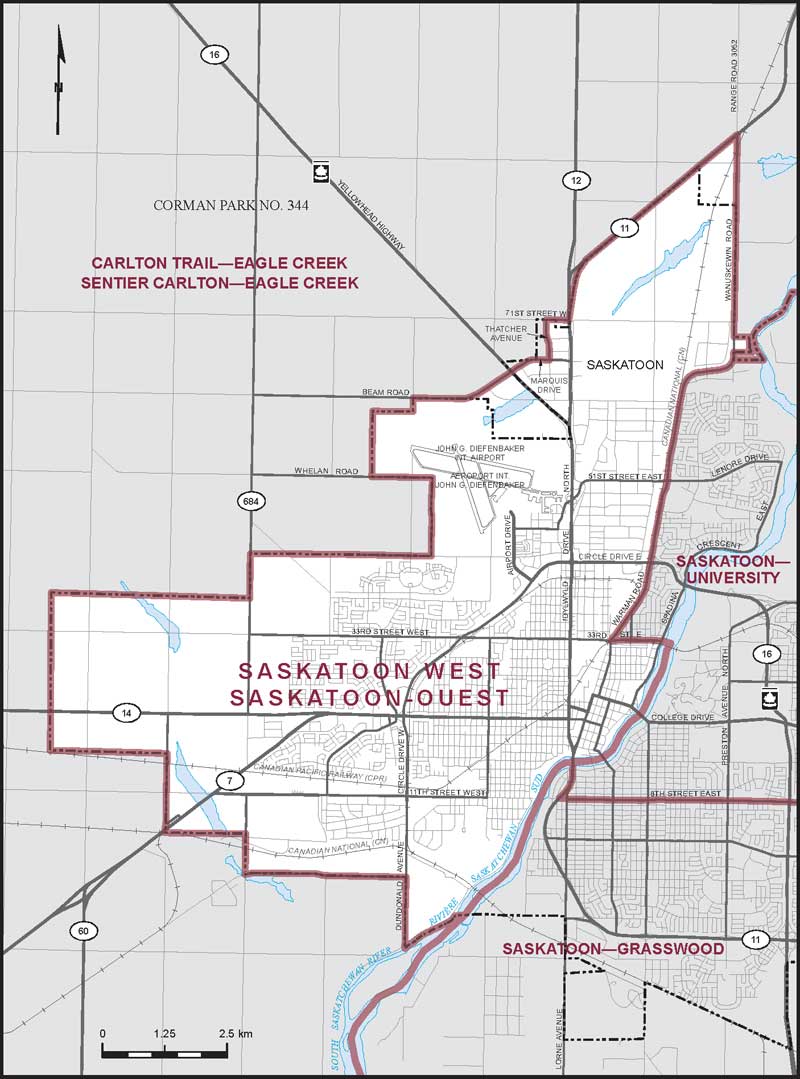Map of Saskatoon West electoral district