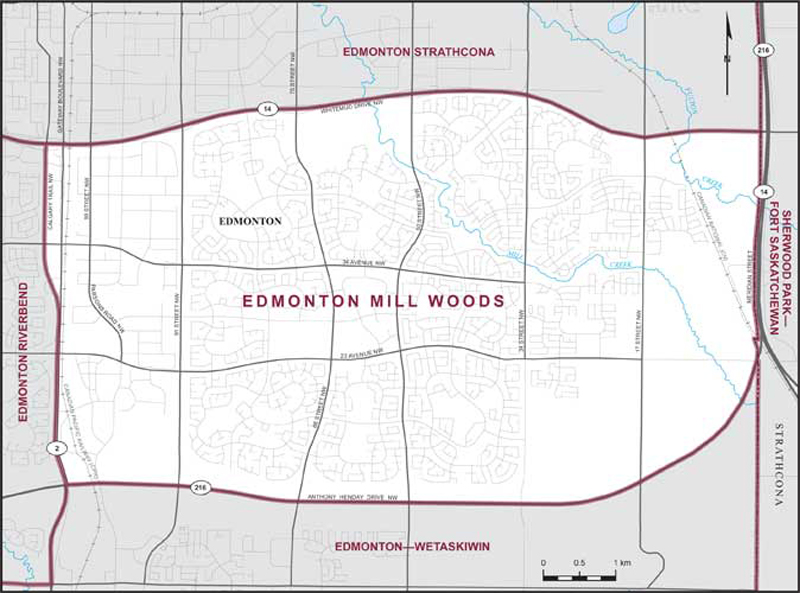 Map of Edmonton Mill Woods electoral district
